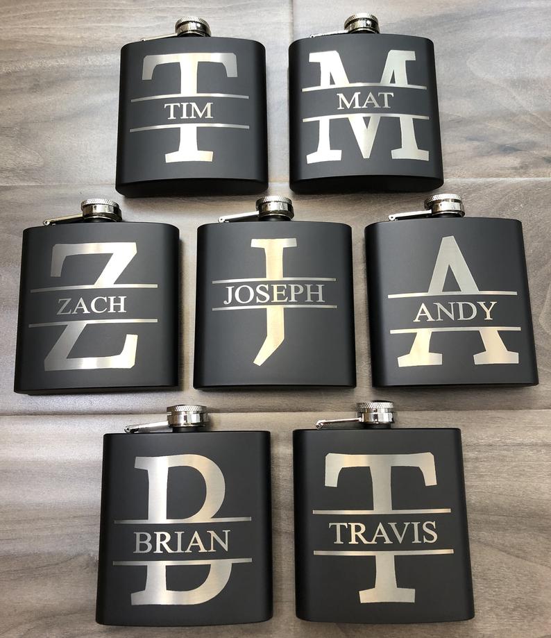 Groomsmen Gift Flask Set Personalized Engraved Box Set Women Best Man Bridesmaid Bachelor Party Proposal Wedding Favors Matte Black - urweddinggifts