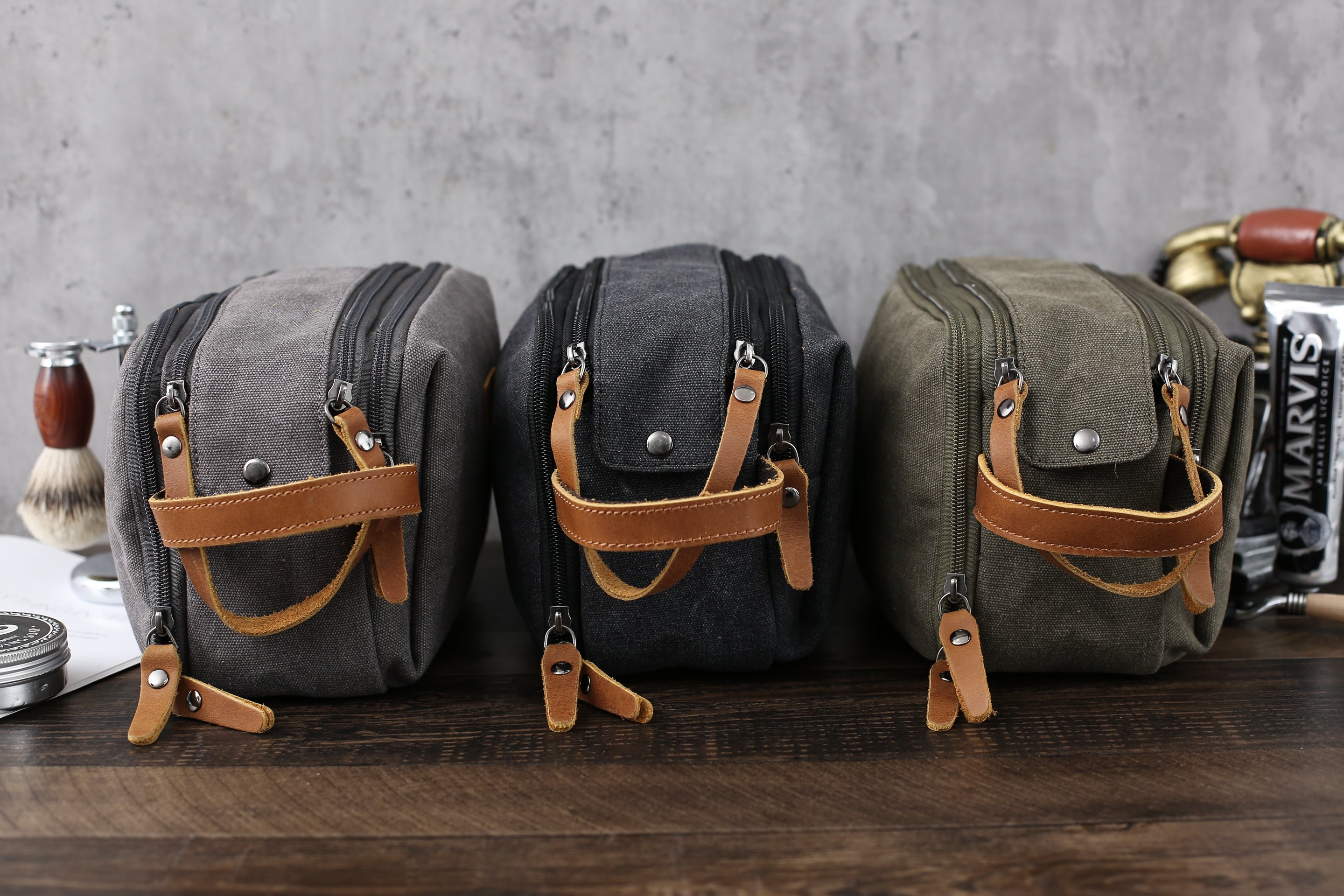 Personalized Leather Toiletry Bag For Men Groomsmen Gifts, Mens