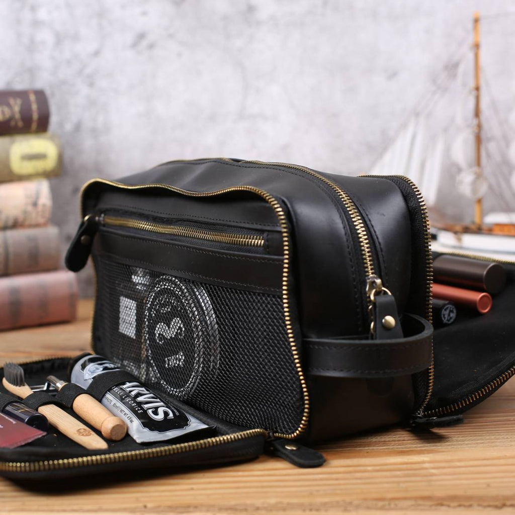 Groomsmen Gifts, Waterproof Leather Toiletry Bag, Personalized Leather Dopp Kit, Men's Shaving Kit, Bridesmaid Gift, Birthday Gift, Father Gift