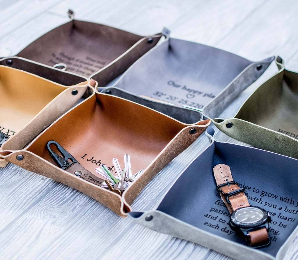 Groomsmen Gift Custom Leather Valet Tray Personalized Catchall Monogram Desk Organizer Engraved Groomsmen Gifts - urweddinggifts