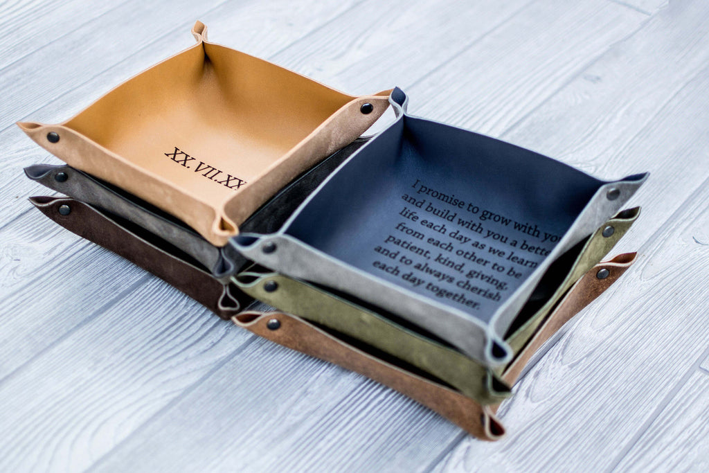 Groomsmen Gift Custom Leather Valet Tray Personalized Catchall Monogram Desk Organizer Engraved Groomsmen Gifts - urweddinggifts