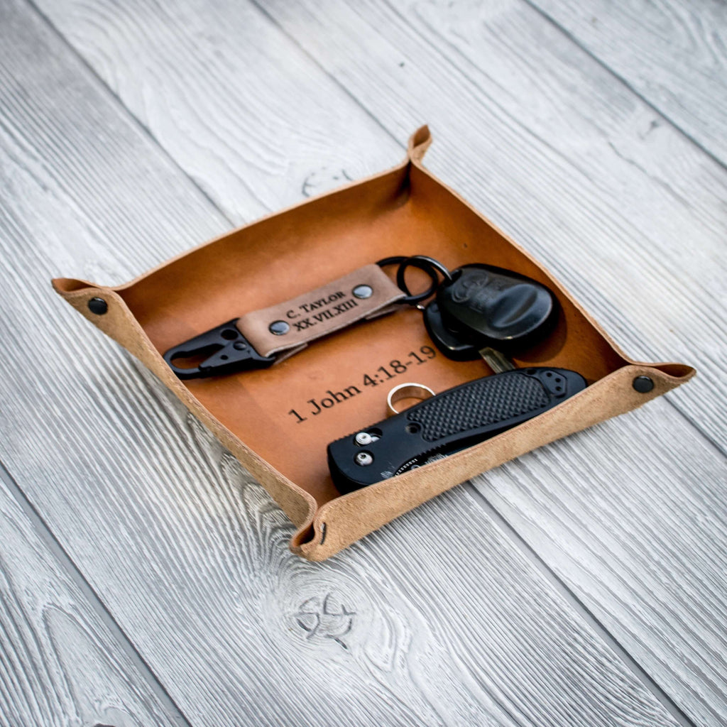 Groomsmen Gift Custom Leather Valet Tray Personalized Catchall Monogram Desk Organizer Engraved Groomsmen Gifts - urweddinggifts