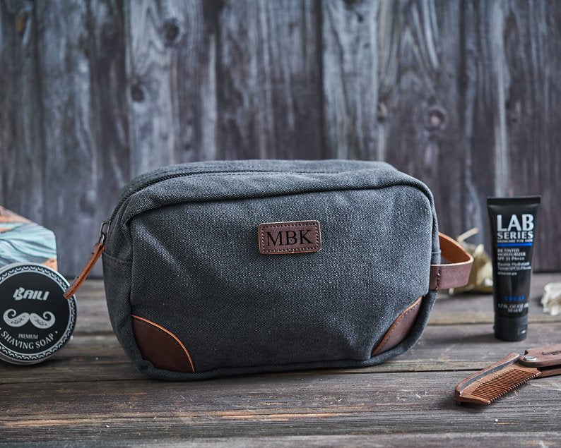 Groomsmen Gifts Personalized Canvas Dopp Kit Monogrammed Toiletry Bag Canvas Shave Kit - urweddinggifts