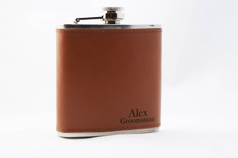 Groomsmen Gift Personalized Flask Customized Men Flask Engraved Leather Flask Usher Gift - urweddinggifts