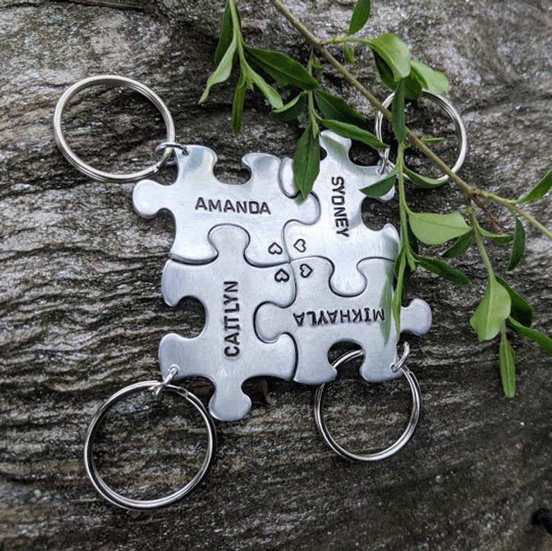 Groomsmen Gift Personalized Key Chain Custom Puzzle Key Chain Engraved Groomsmen Gift Monogram Usher Gift - urweddinggifts