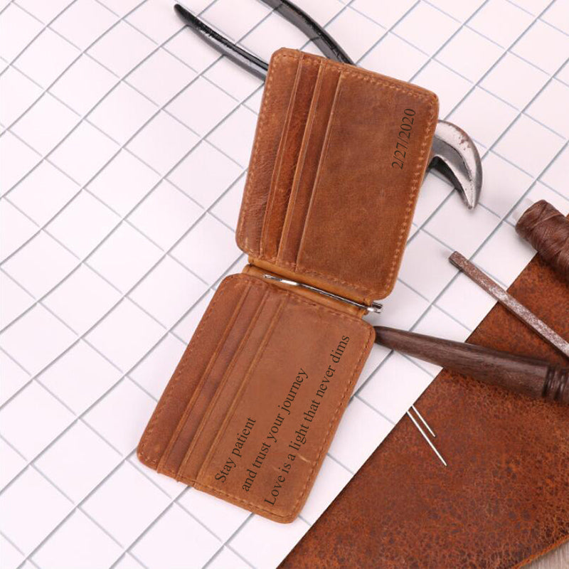 Groomsmen Gifts Personalized Mens Wallet RFID Leather Wallet Monogram Men Money Clip Leather Thin Minimalist Wallet - urweddinggifts