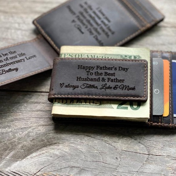 Leather Money Clips for Men Dad Gift Custom Gift from Daughter Personalized Wallet with Magnetic Clip Leather Fathers Day Gifts for Dad - urweddinggifts