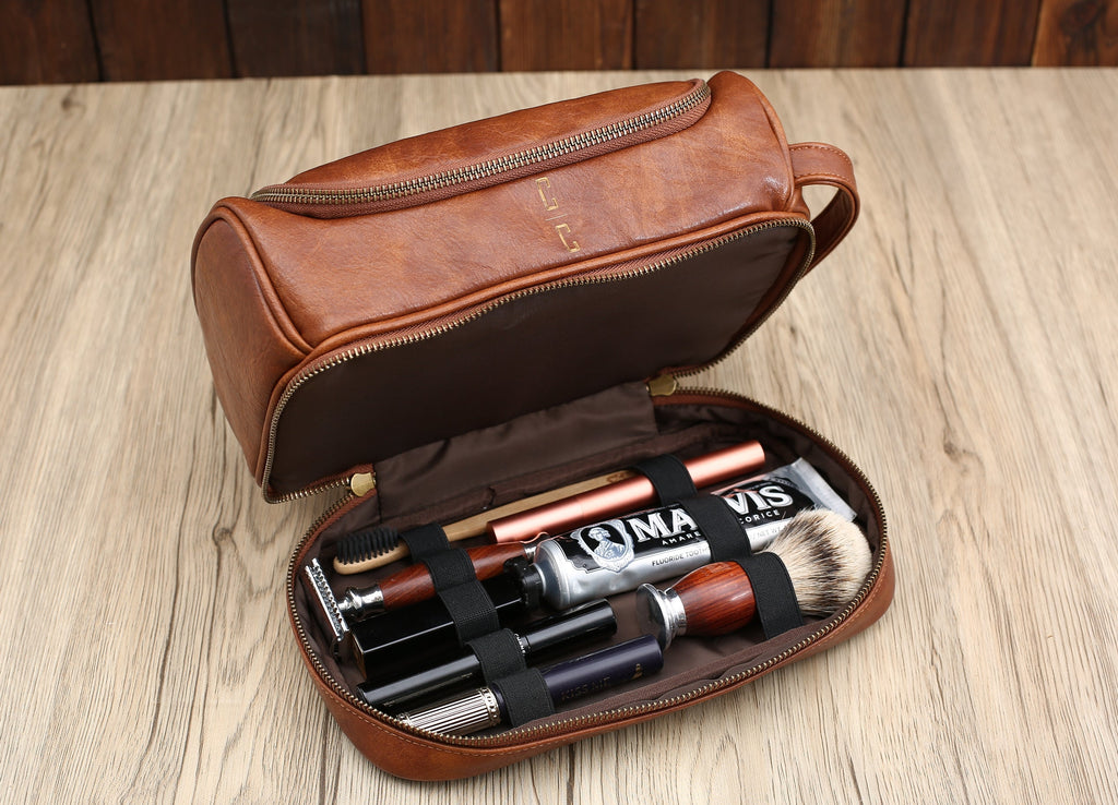 Personalised Leather Hanging Wash Bag, Groomsmen Gifts, PU Leather Toiletry Bag, Christmas Gift