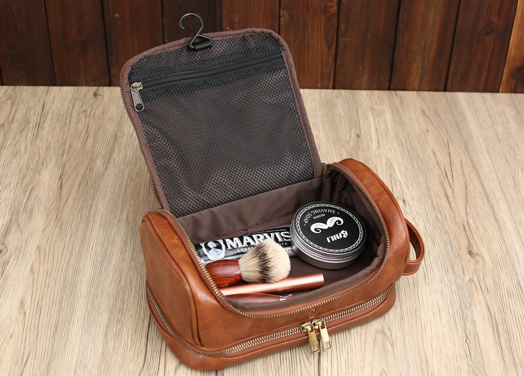 Personalised Leather Hanging Wash Bag, Groomsmen Gifts, PU Leather Toiletry Bag, Christmas Gift