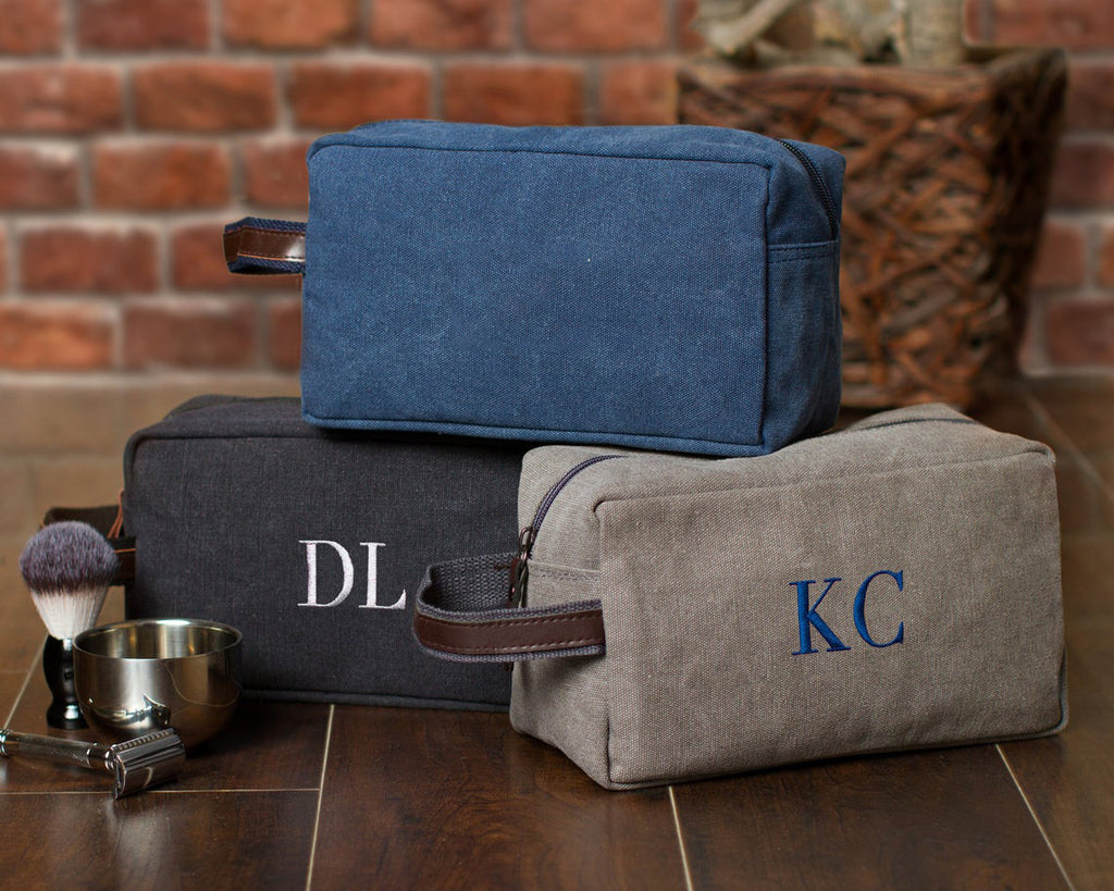 Personalized Canvas Dopp Kit, Toiletry Bag for Groomsmen, Embroidered Shaving Kit, Christmas Gift Ideas