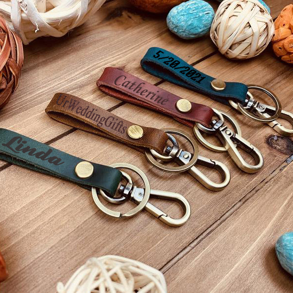 Personalized leather keychains on sale