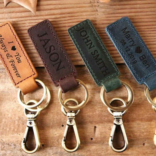 Personalized Leather Keychain, Customized Keychain, Anniversary Gift, – UrWeddingGifts