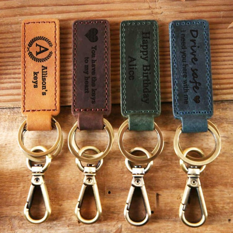 Personalized Leather Keychain, Customized Keychain, Engraved Leather Key Chain, Anniversary Gift, Grandparent Gift, Best Gift, Father Gift