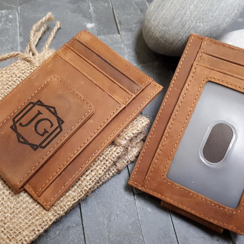 Personalized Money Clip with ID Window, Magnetic Clip Wallet