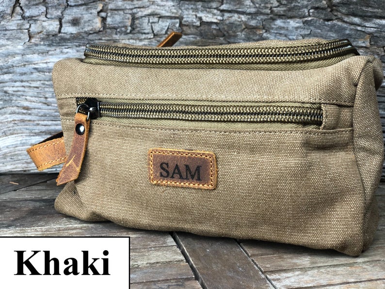 Personalized Canvas Toiletry Bag, Customized Groomsmen Gift Dopp Kit, Monogrammed Mens Toiletry Bag, Gift for Him