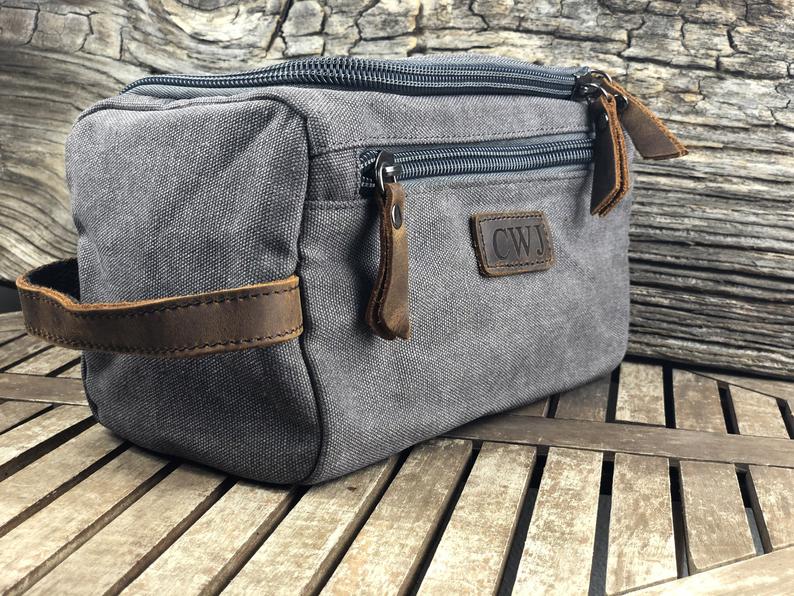 Personalized Canvas Toiletry Bag, Customized Groomsmen Gift Dopp Kit, Monogrammed Mens Toiletry Bag, Gift for Him