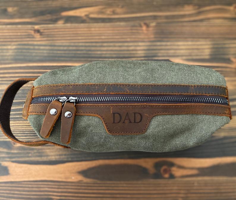 Personalized Toiletry Bag Gifts for Groomsmen, Gift For Him, Custom Dopp Kit, 3rd Anniversary Leather Shaving Kit - urweddinggifts