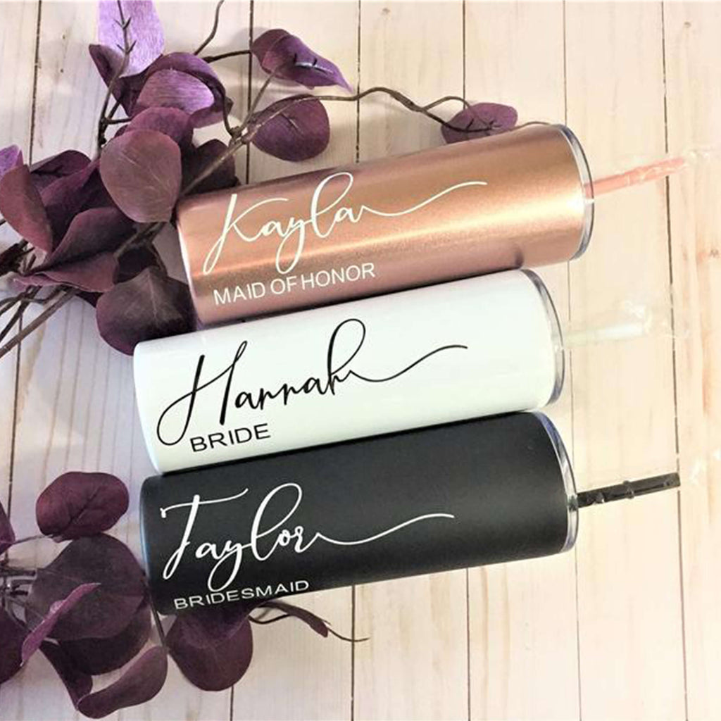 Personalized Bridesmaid Tumbler With Straw Insulated Tumbler Bridal Party Tumblers Wedding Tumblers Wine Tumblers - urweddinggifts
