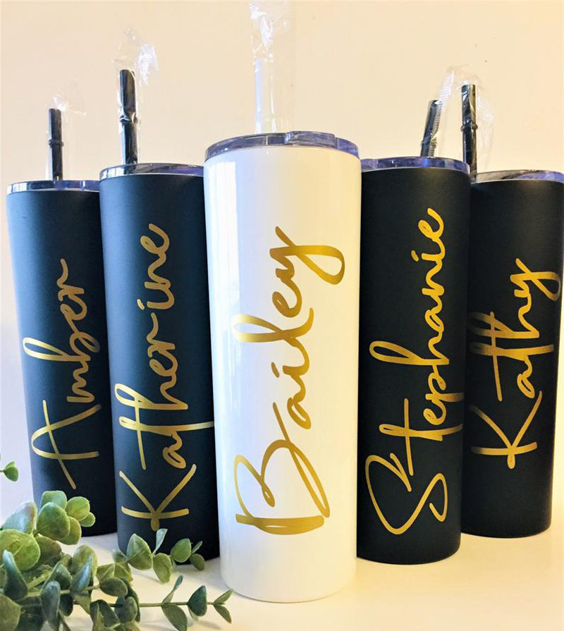 Personalized Bridesmaid Tumbler With Straw Insulated Tumbler Bridal Pa   UrWeddingGifts
