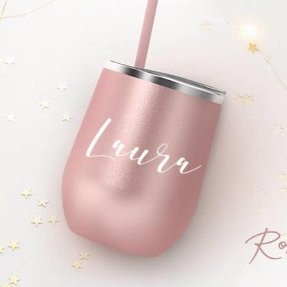 Set of 4 5 6 7 metal wine tumbler with lid and straw Bridal shower favors Personalized Bridesmaid Gifts - urweddinggifts