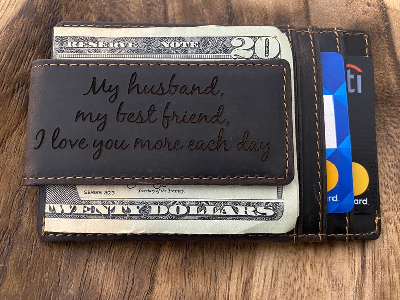 Unique Gifts for Men, Personalized Money Clip, Wallet with ID Window, Husband Gift, Custom Christmas Gift