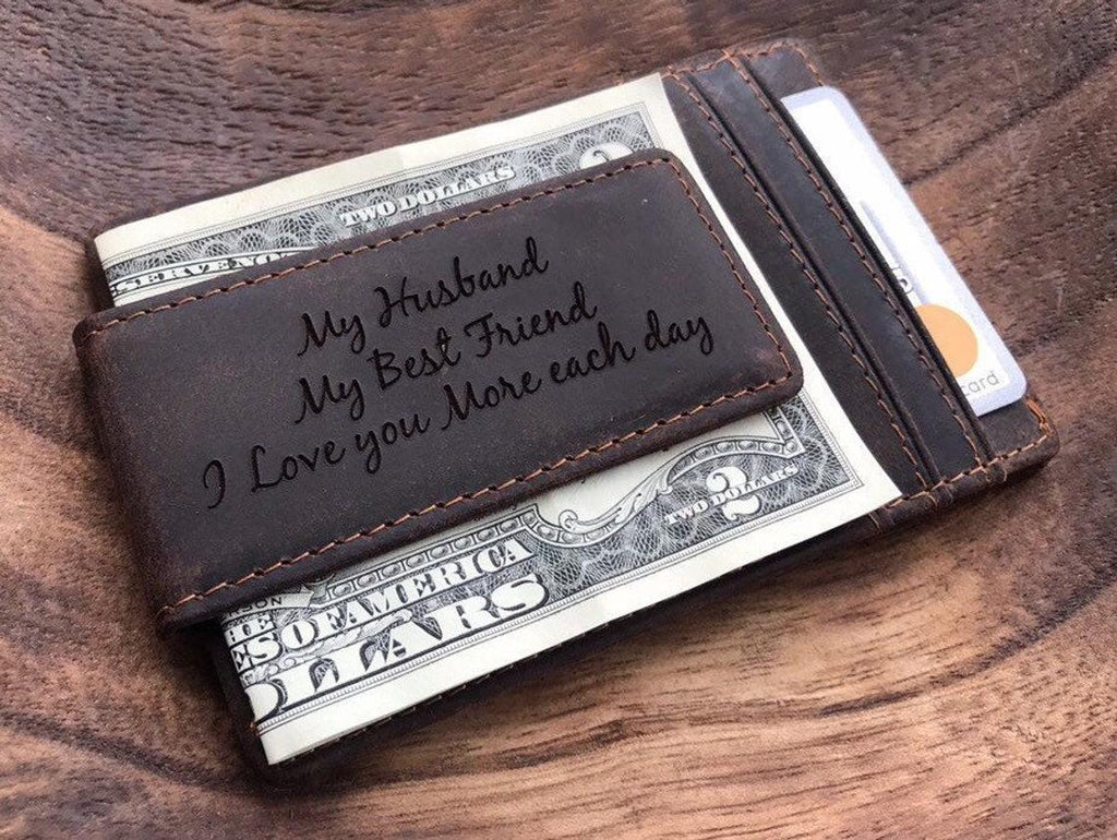 Unique Gifts for Men, Personalized Money Clip, Wallet with ID Window, Husband Gift, Custom Christmas Gift