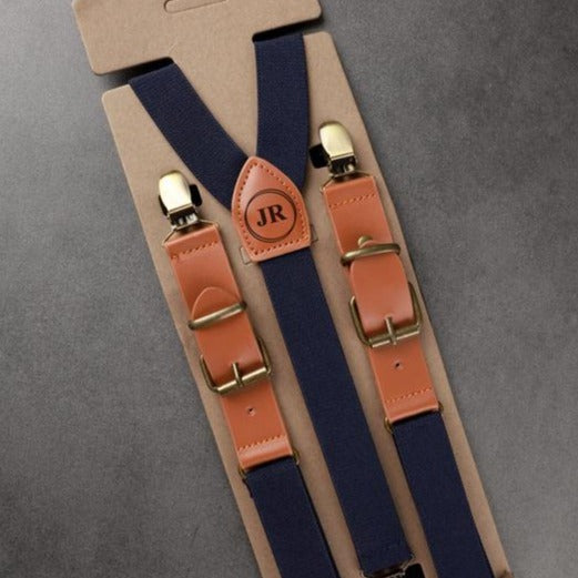 Brown Suspenders, Men's Leather Braces, Metal Buckle Groomsmen