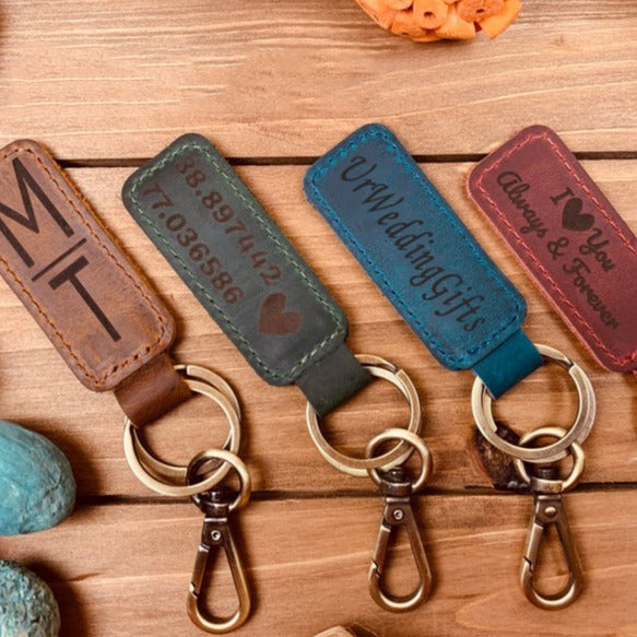 Personalized Leather Keychain, Monogrammed Keychain, Groomsmen Gift, Best Gift For Men, Coordinates Keychain