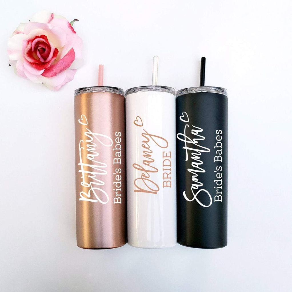 Tumbler With Lid and Straw Rose Gold & Gold, Stainless Steel, Skinny Tumbler, Personalized Gift for Mom, Christmas Gift for Her - urweddinggifts